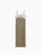 Lace ribbon stripe tight dress オリーブ