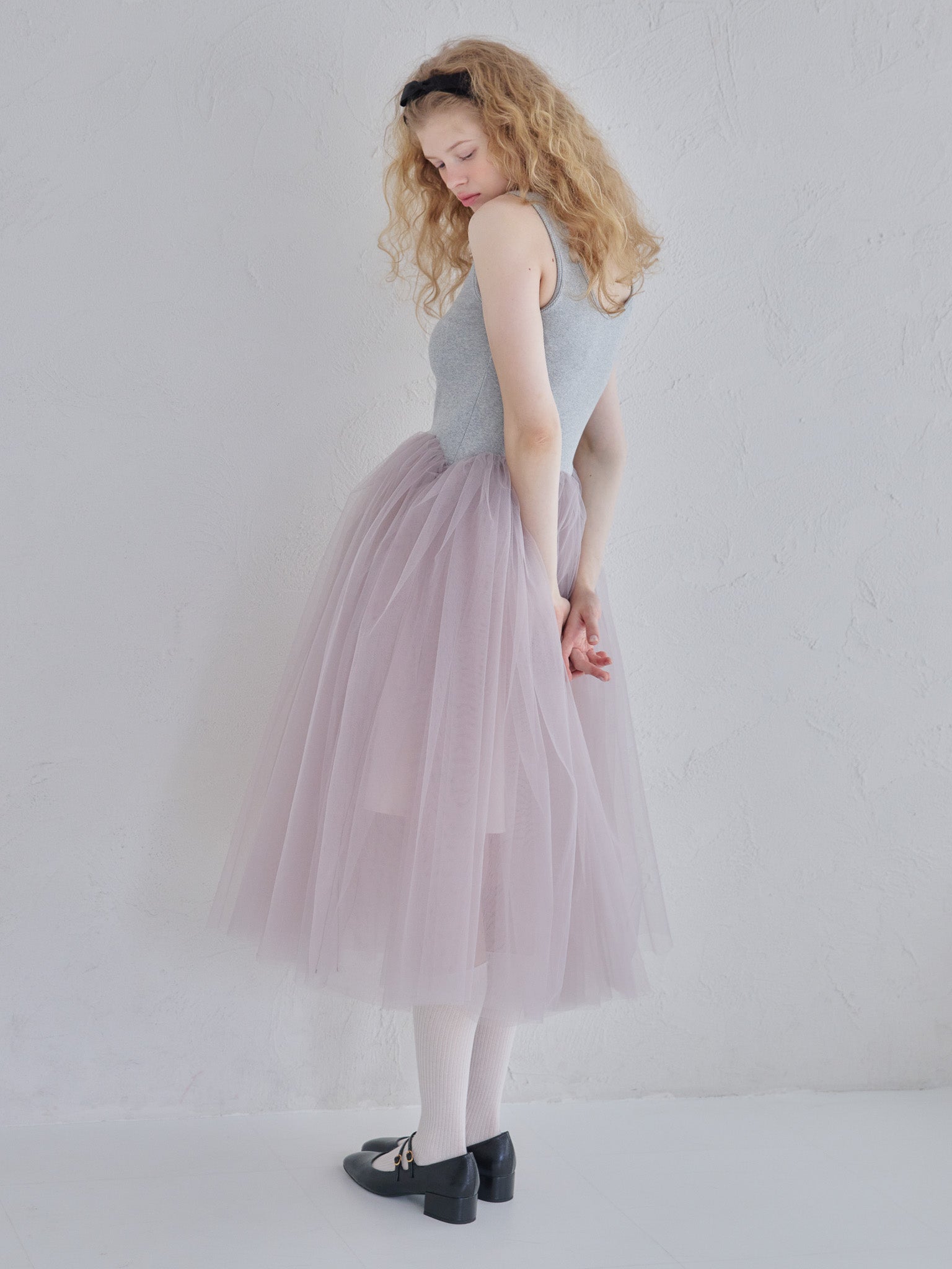 Volume tulle skirt tank dress グレー size:M model:173cm Olesia