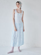 Low switching rose lace dress サックス size:M model:170cm ALICE