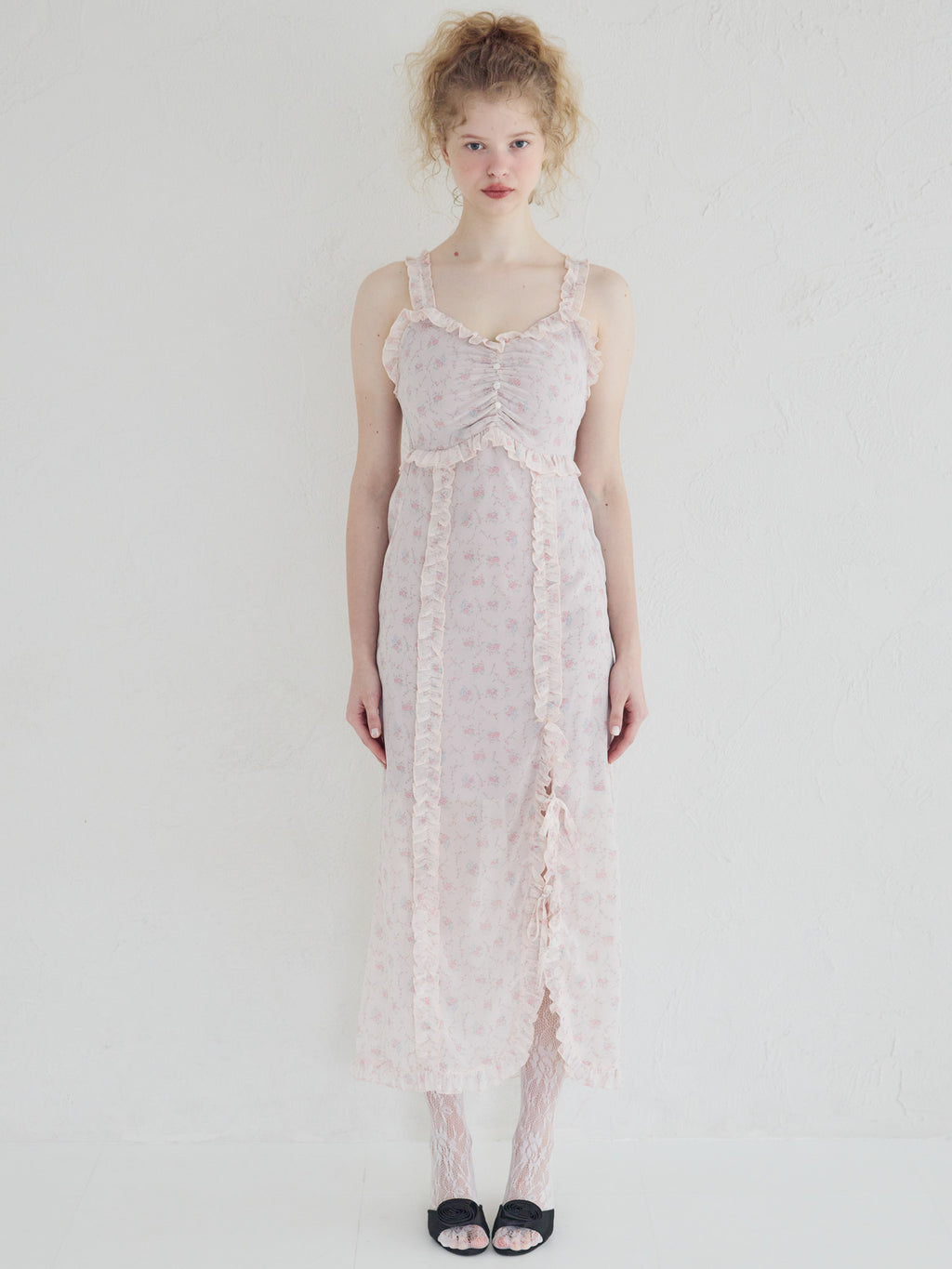 Frill slit cami dress ピンク size:M model:173cm Olesia