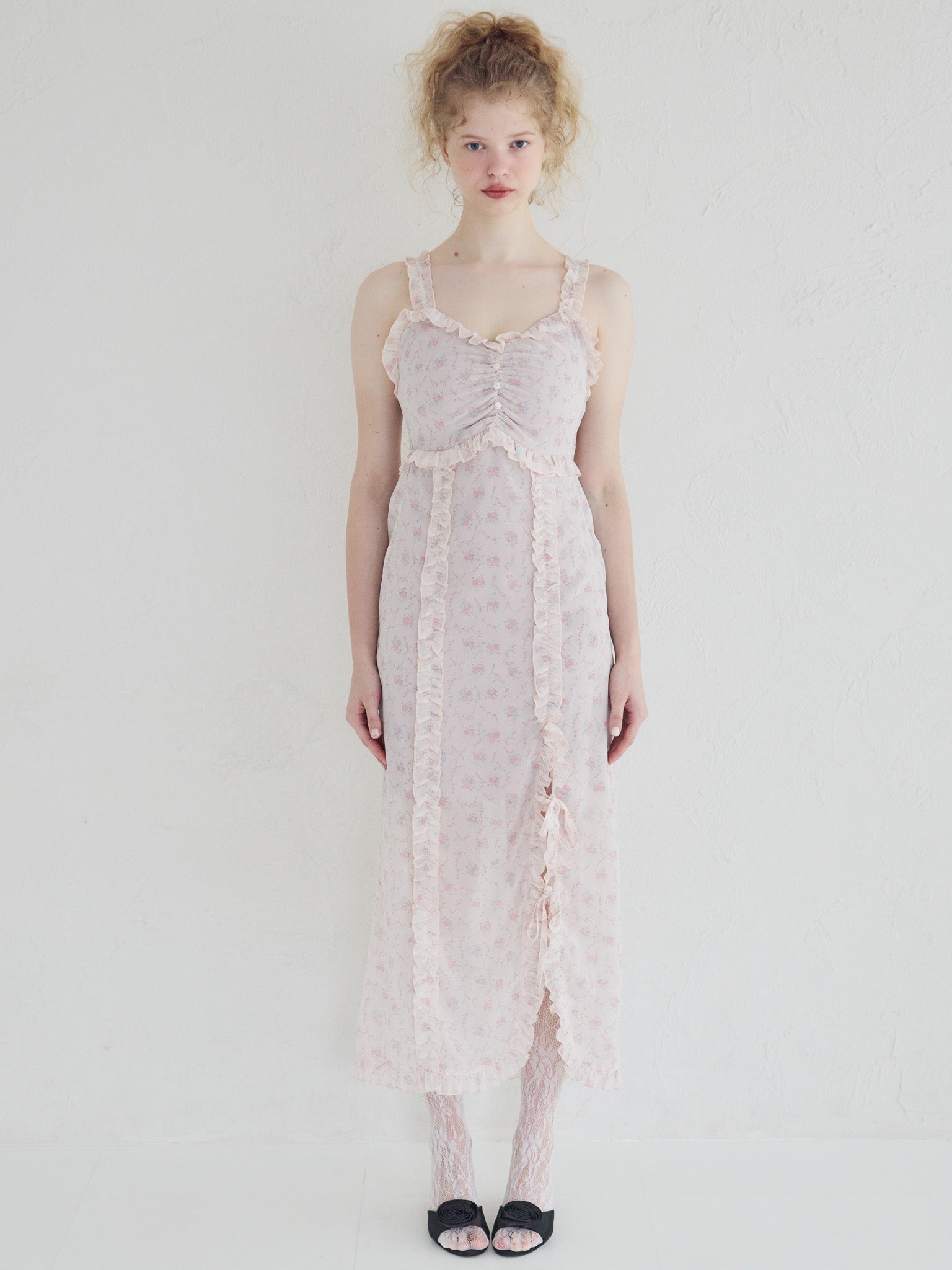 Frill slit cami dress ピンク size:M model:173cm Olesia