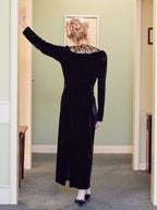 Ribbon embroidered velour dress & tippet ブラック size:M model:163cm MINAMI