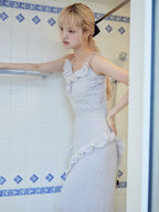 Mohair crochet cami dress ライトグレー size:M model:163cm MINAMI