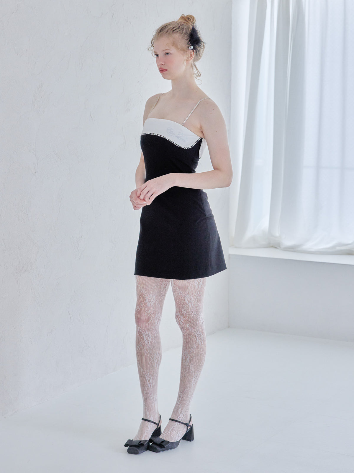 Rhinestone mini dress ブラック size:M model:173cm Olesia