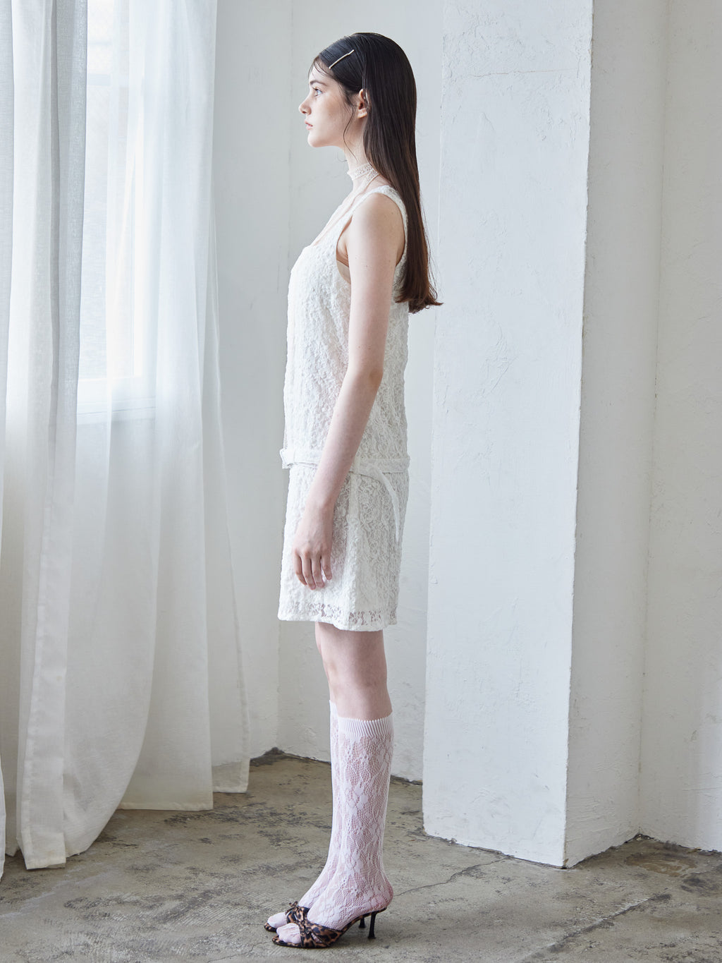 Low belt lace mini dress ホワイト size:M model:170cm ALICE