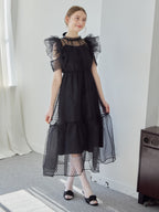 Dot organdy dress ブラック size:M model:171cm ANIUTA