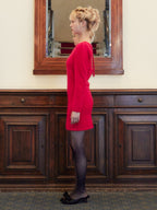 Back open shaggy knit mini dress レッド size:M model:163cm MINAMI