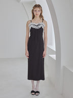 Lace ribbon stripe tight dress ブラック size:M model:175cm MARTA