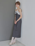Lace ribbon stripe tight dress グレー size:M model:175cm MARTA