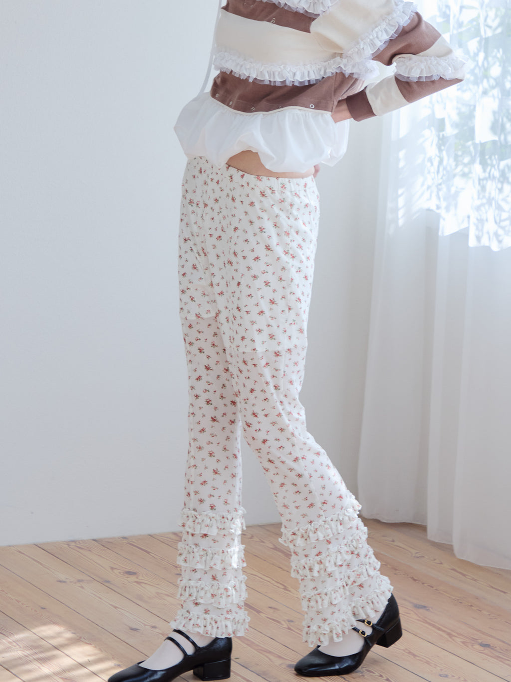 Frill tulle print pants アイボリー size:M model:174cm KATERYNA