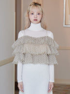 Dot tulle ruffle & knit top set ベージュ size:M model:163cm MINAMI