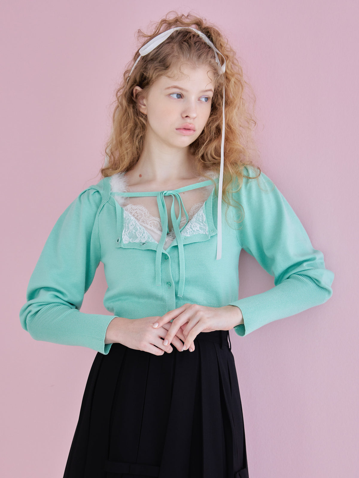 Lace lined cardigan グリーン size:M model:173cm Olesia