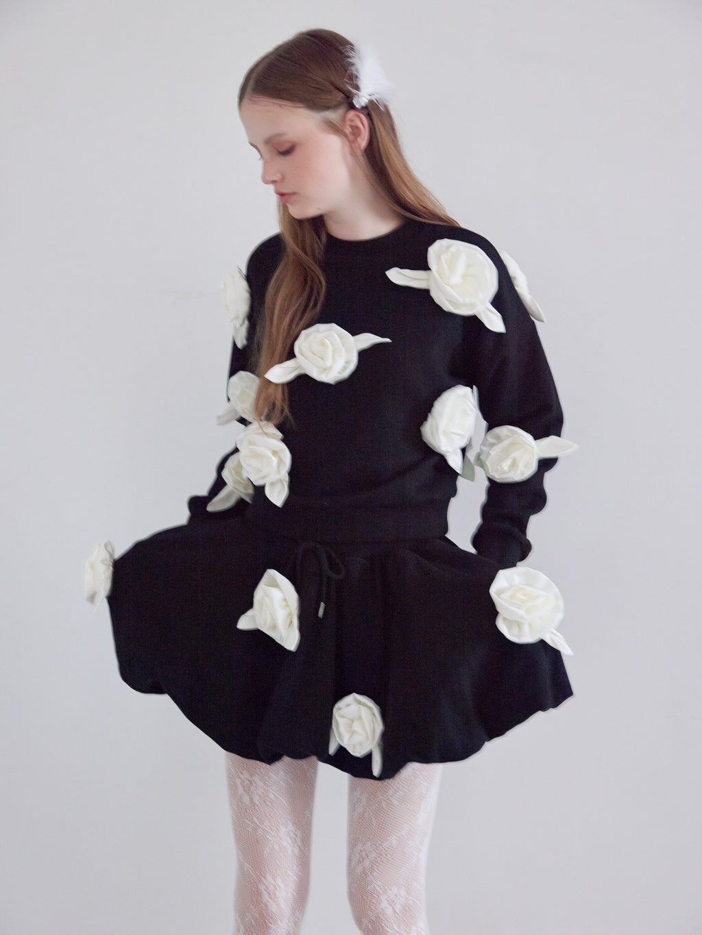 Many rose sweat balloon skirt ブラック size:M model:173cm ALINA