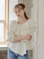 Shiny lace frill knit top ホワイト size:M model:173cm DASHA.G