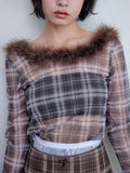 Fur trimmed sheer top ブラウン size:M model:161cm 富樫かなえ