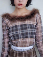 Fur trimmed sheer top ブラウン size:M model:161cm 富樫かなえ
