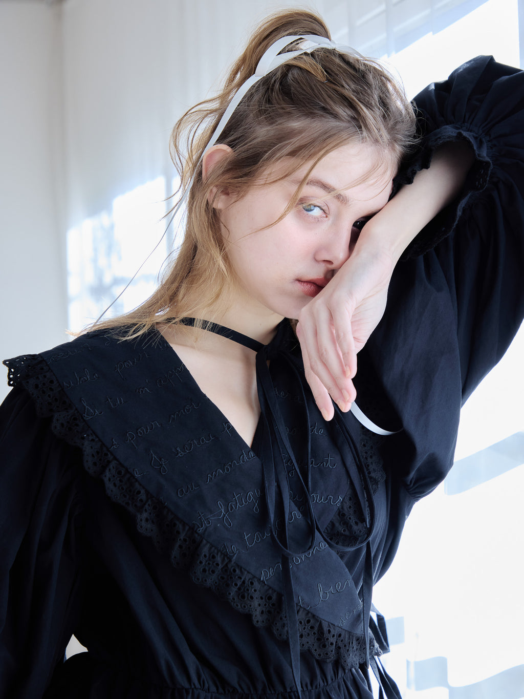 French letter collar wrap mini dress ブラック size:M model:174cm KATERYNA