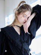 French letter collar wrap mini dress ブラック size:M model:174cm KATERYNA