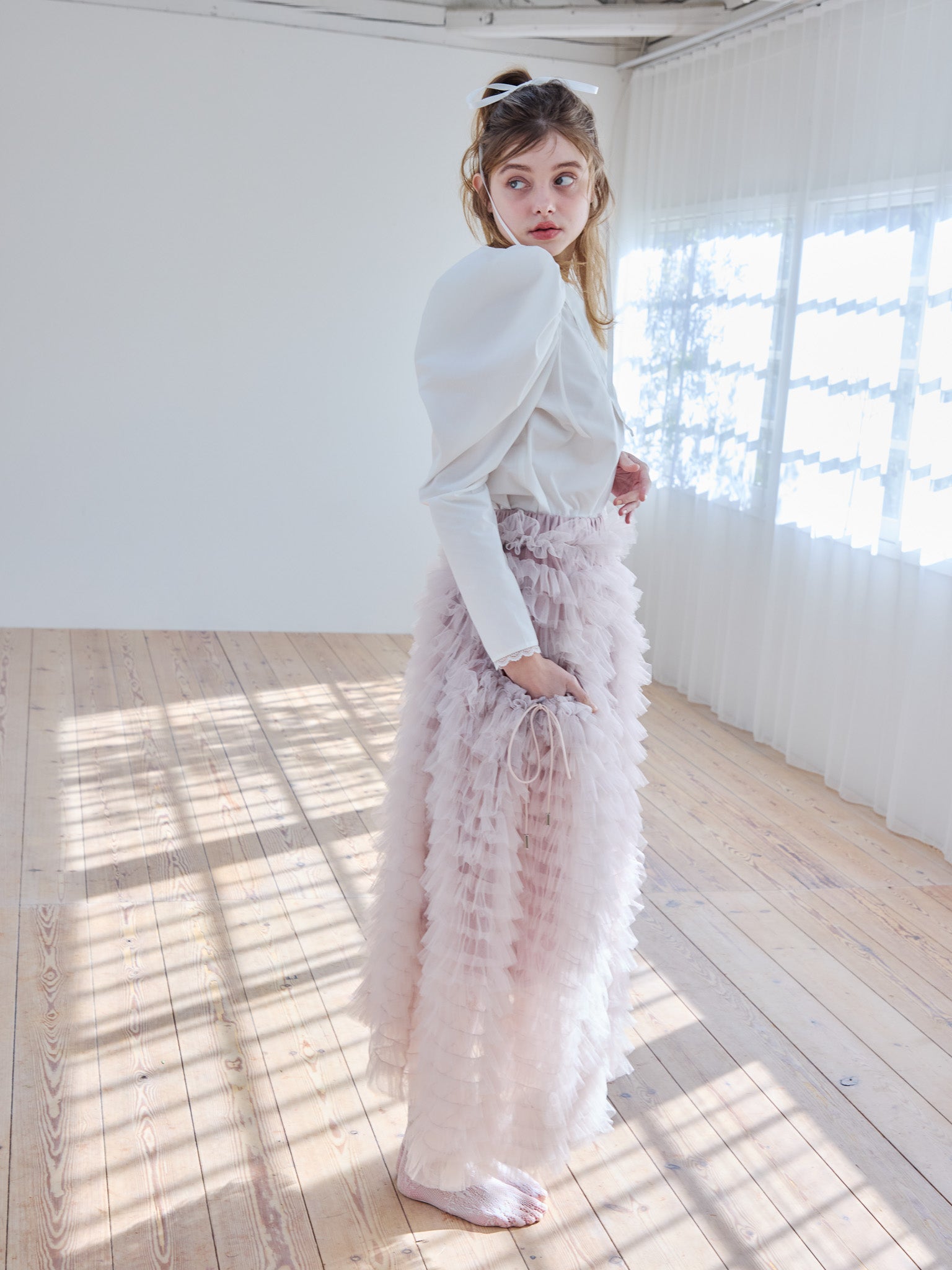 Tulle tiered volume skirt ピンク size:M model:174cm KATERYNA