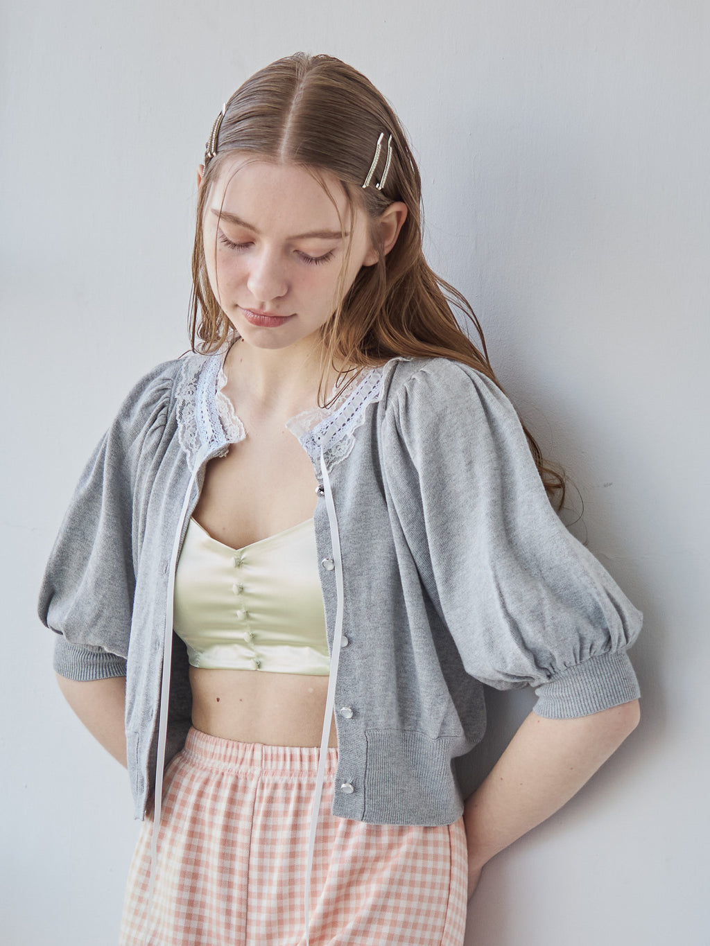 Satin bra top ライム size:M model:171cm ANIUTA