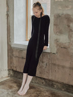 Back open shiny knit dress ブラック size:M model:173cm DASHA.G