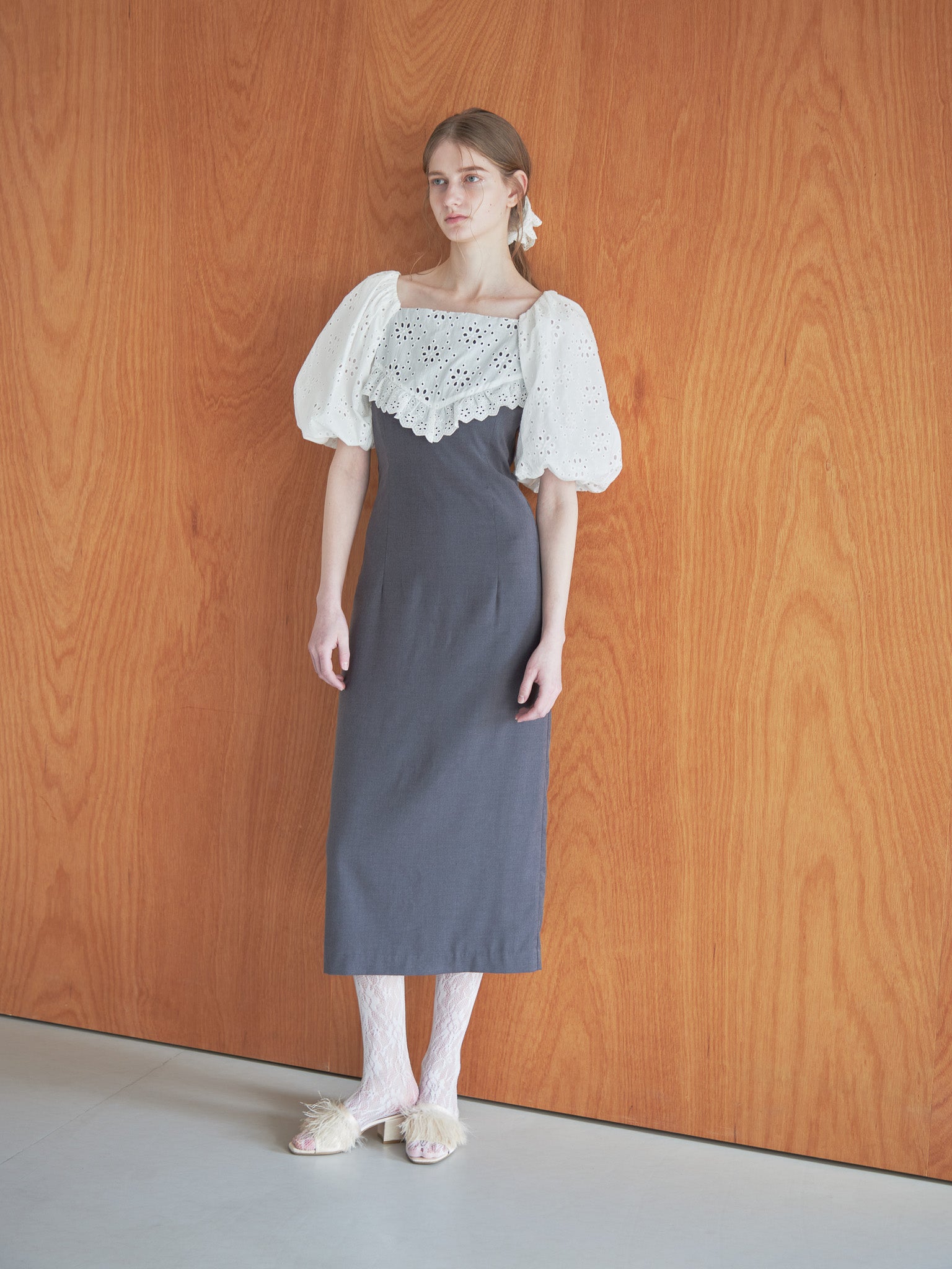 embroidered scarf dress グレー size:M model:174cm LERA