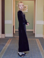 Ribbon embroidered velour dress & tippet ブラック size:M model:163cm MINAMI