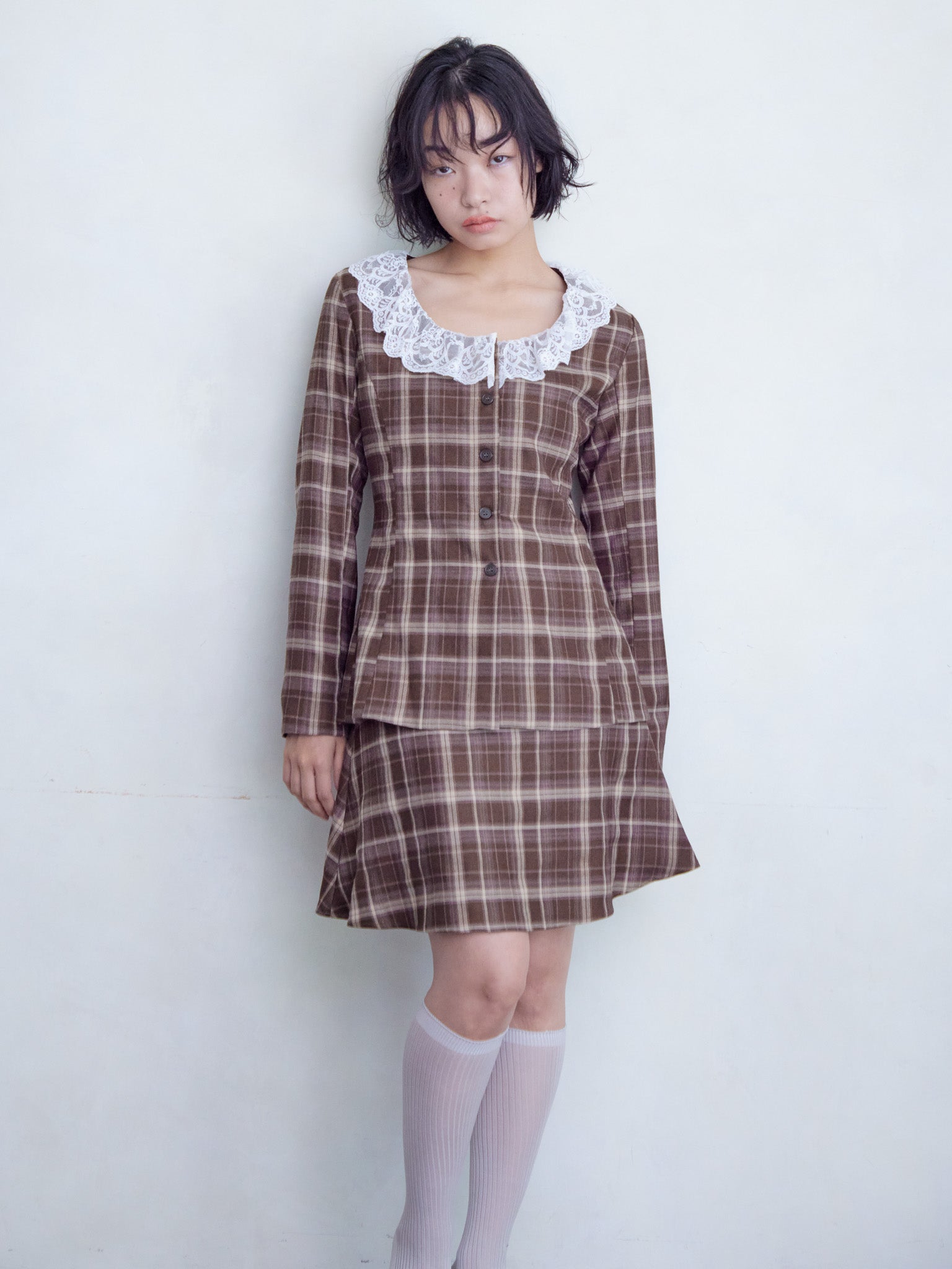 Hem flare mini skirt ブラウン size:M model:161cm 富樫かなえ