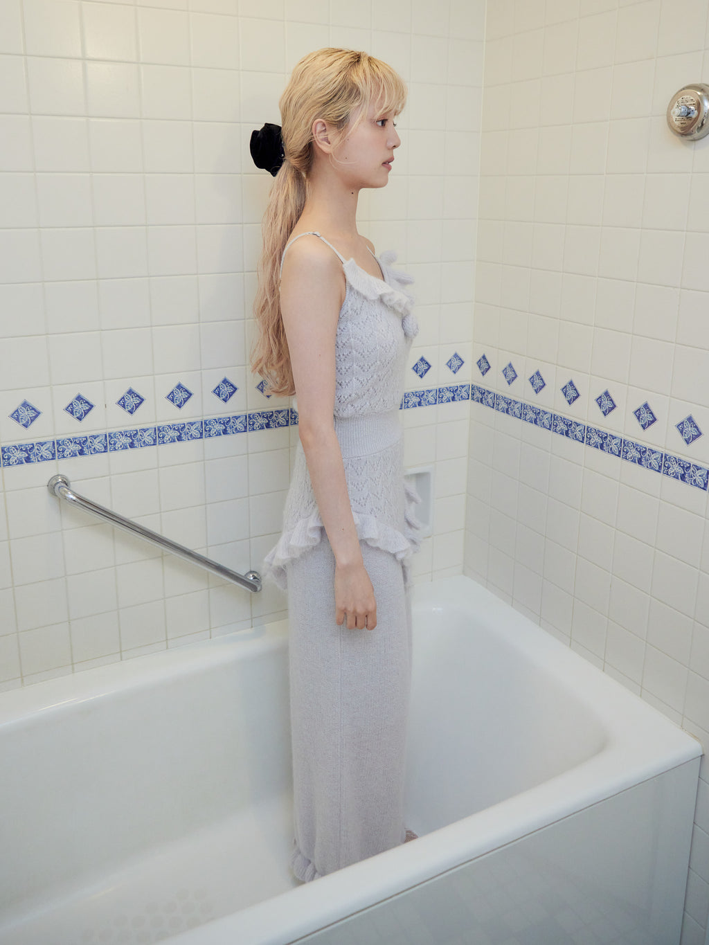 Mohair crochet cami dress ライトグレー size:M model:163cm MINAMI
