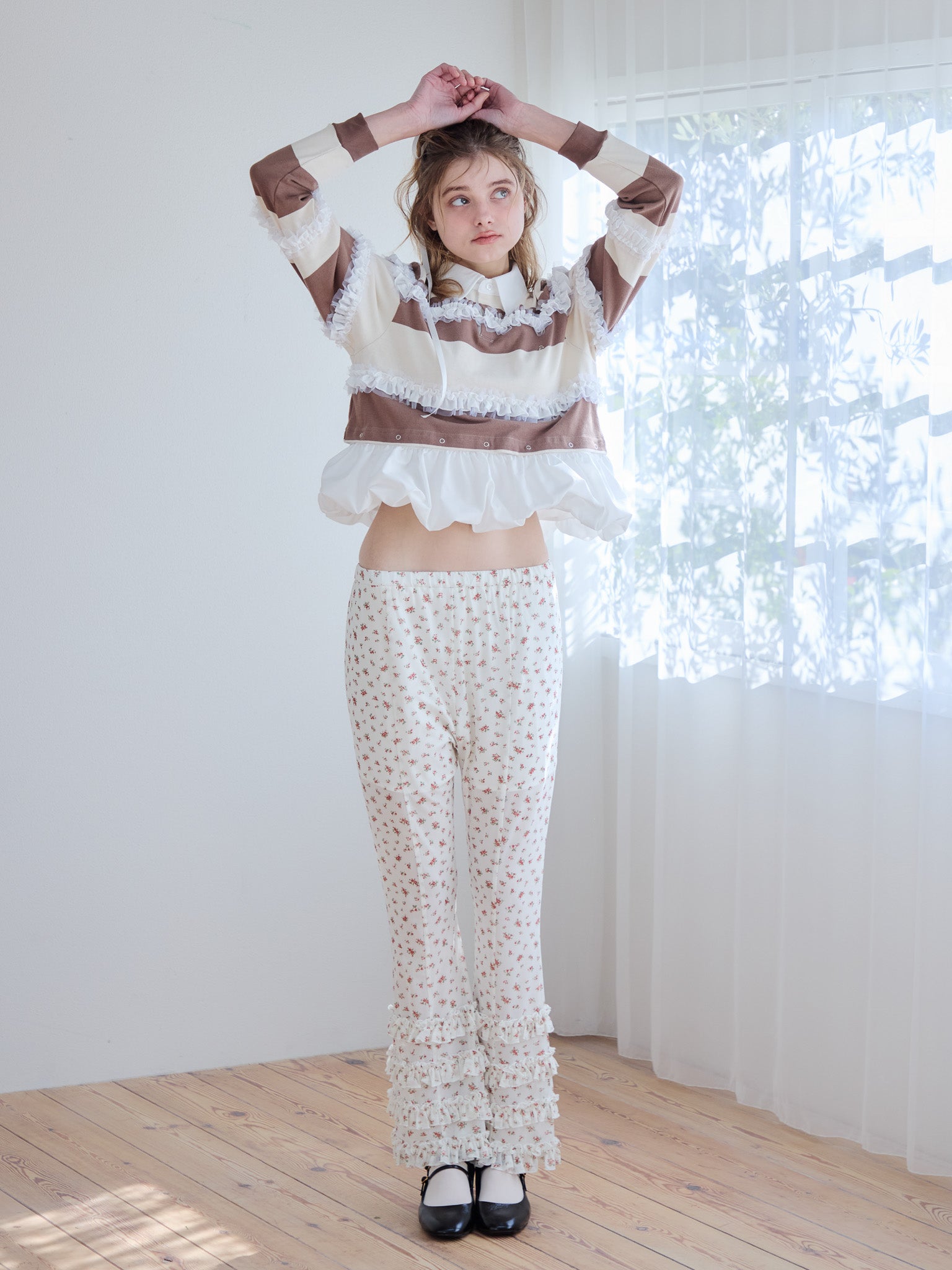 Balloon hem rugby shirt モカ size:M model:174cm KATERYNA