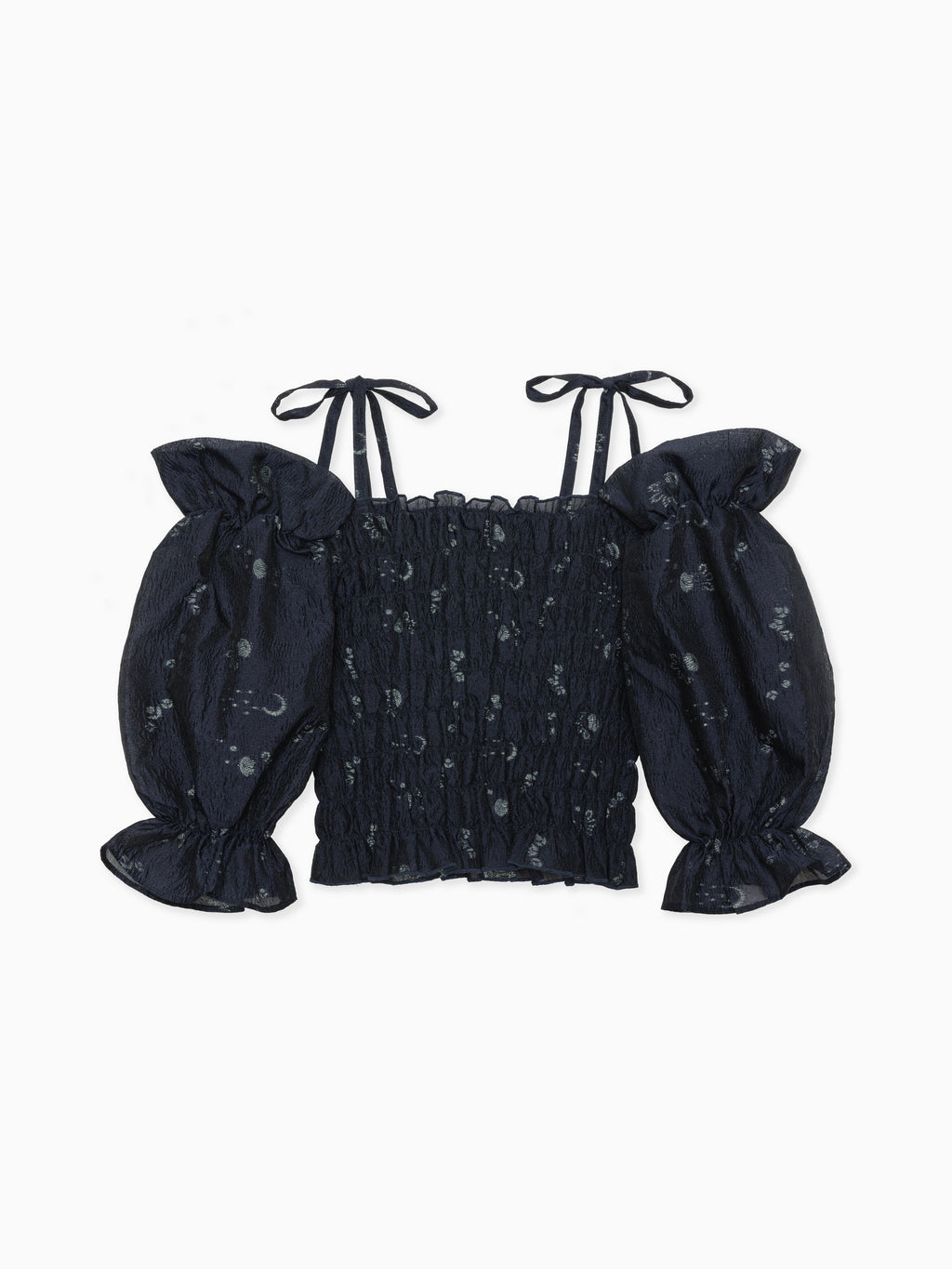Sheer jacquard off shoulder blouse ネイビー