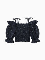 Sheer jacquard off shoulder blouse ネイビー