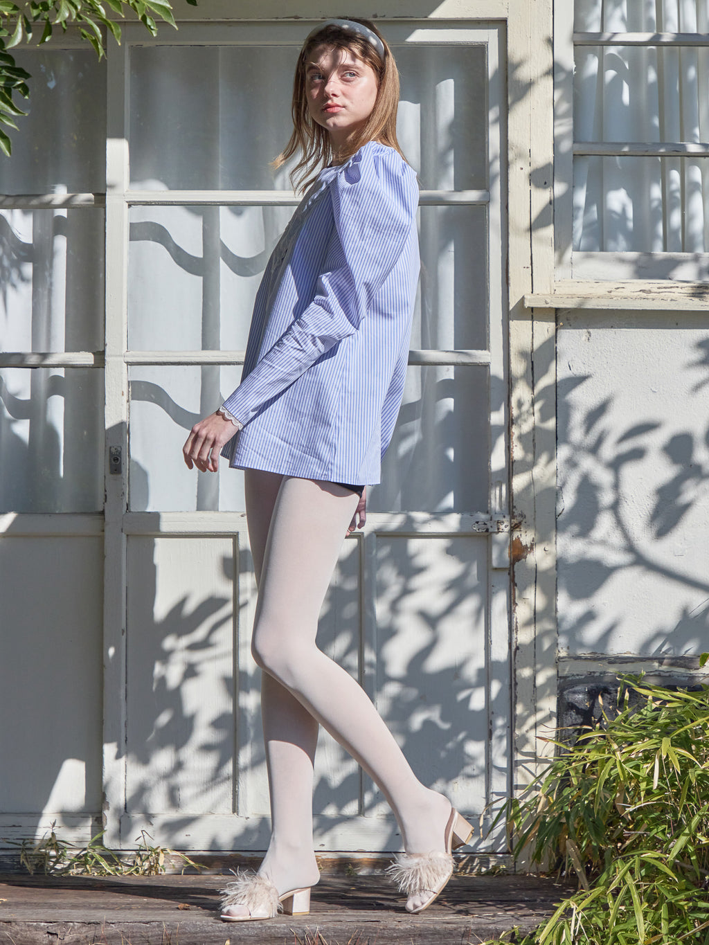 Tulip embroidered volume sleeve blouse ストライプ size:M model:174cm KATERYNA