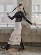 Shiny lace tiered skirt ピンク size:M model:173cm DASHA.G