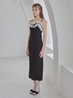 Lace ribbon stripe tight dress ブラック size:M model:175cm MARTA
