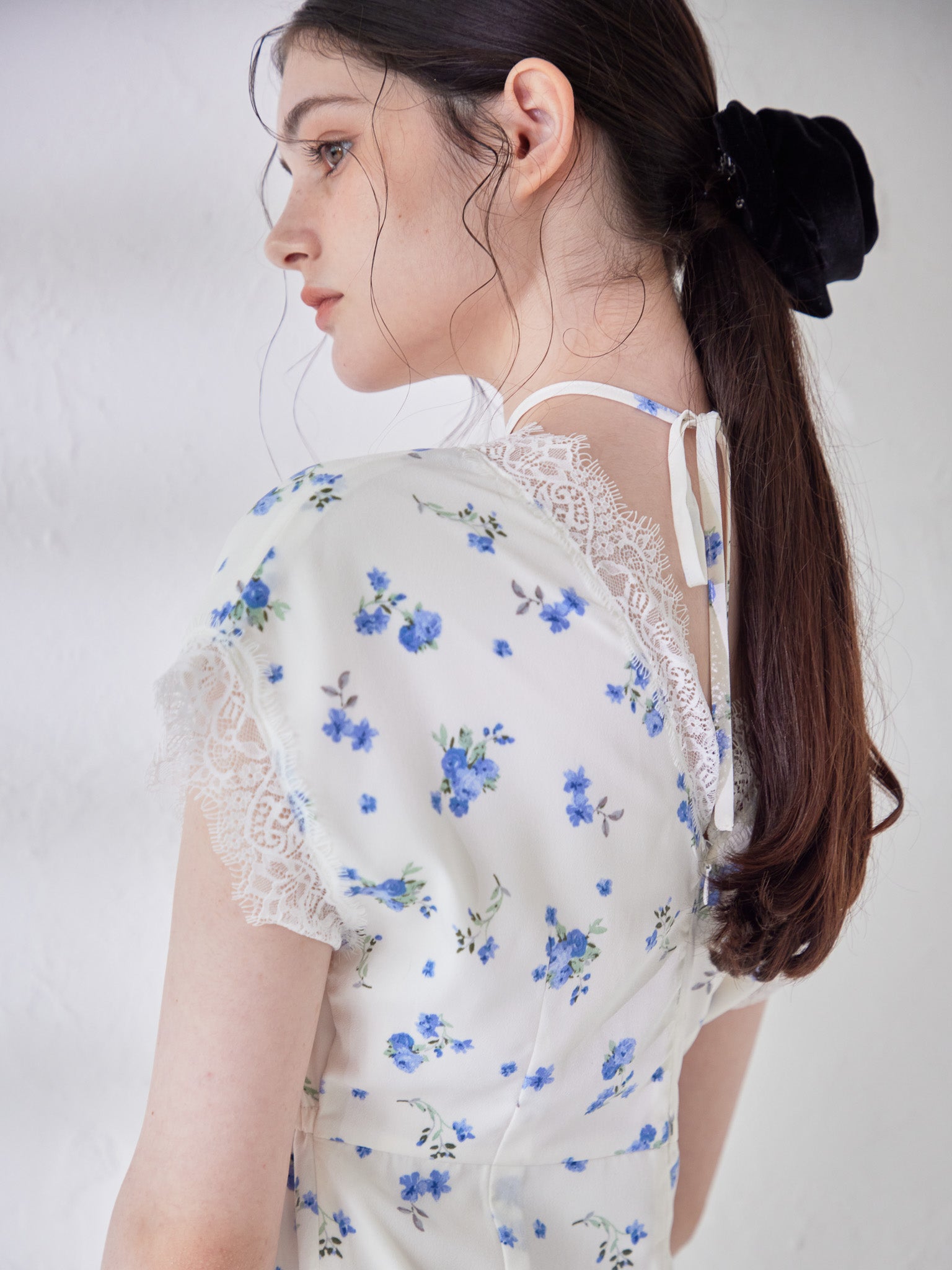 Lace trimming flower dress ブルー size:M model:170cm ALICE