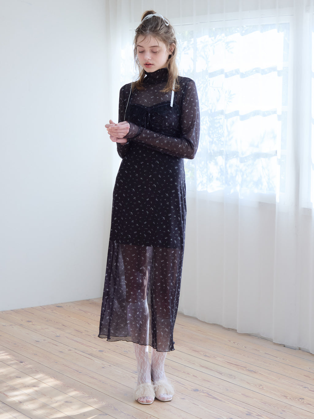 Tulle print dress & bra ブラック size:M model:174cm KATERYNA