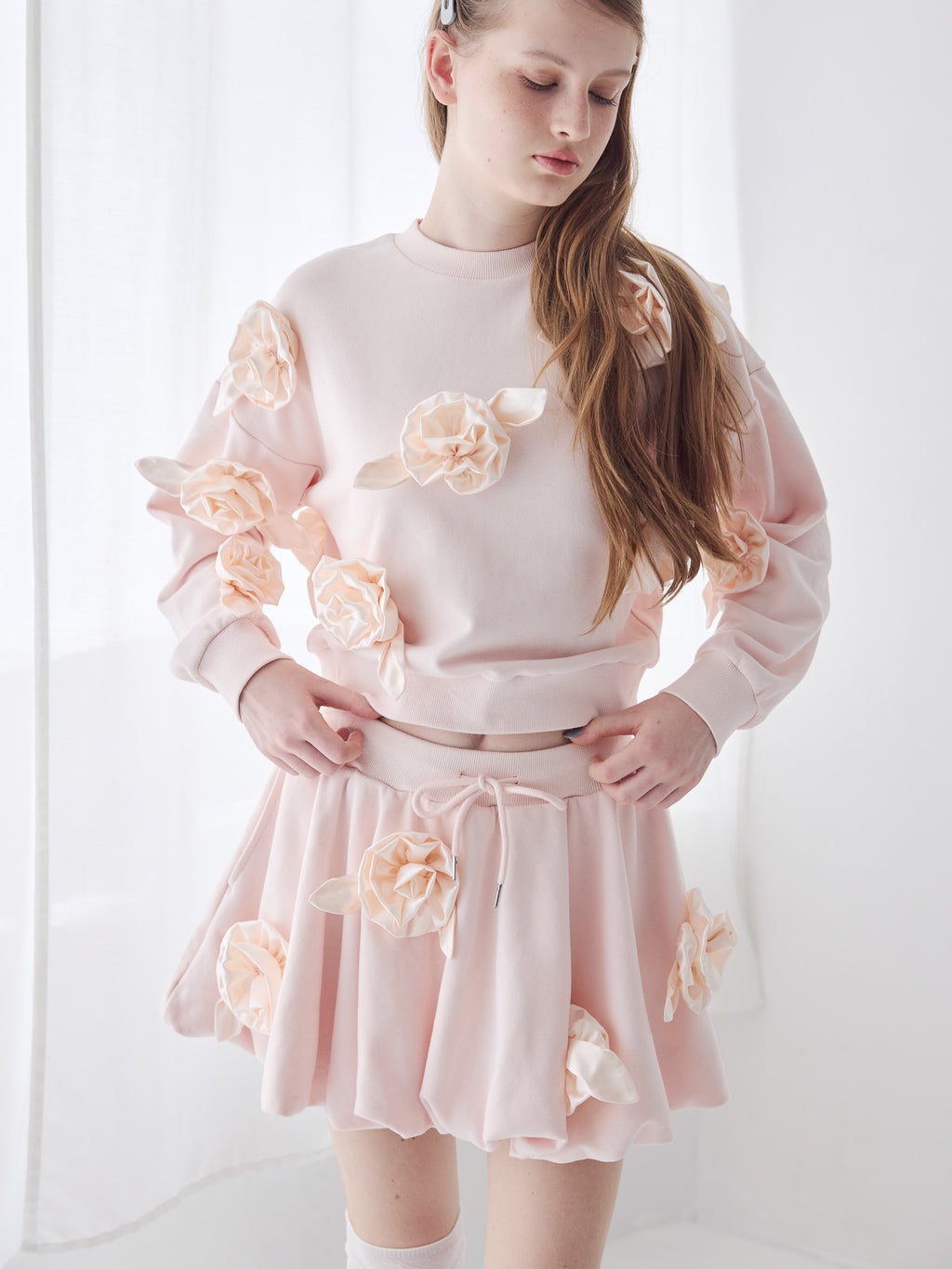 Many rose sweat balloon skirt ピンク size:M model:173cm ALINA