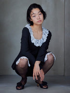 Lace trimmed tailored blouse ブラック size:M model:161cm 富樫かなえ