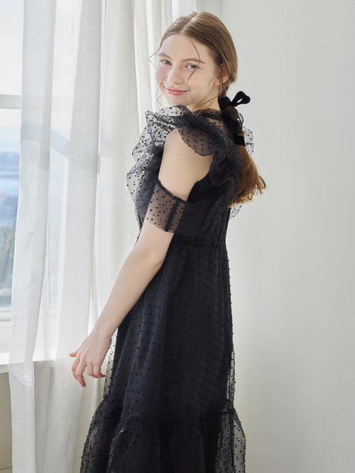 Dot organdy dress ブラック size:M model:171cm ANIUTA