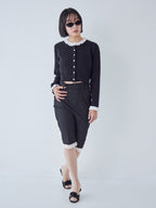 Frilly cable knit cardigan ブラック size:M model:161cm 富樫かなえ