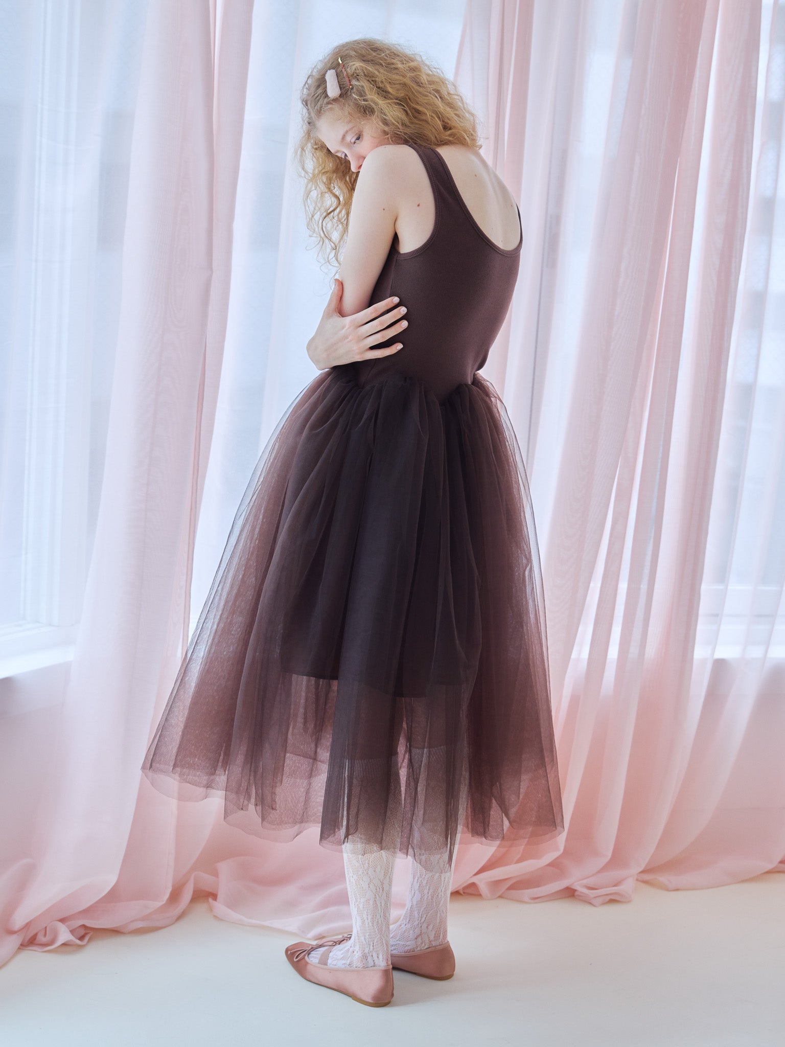 Volume tulle skirt tank dress ブラウン size:M model:173cm Olesia