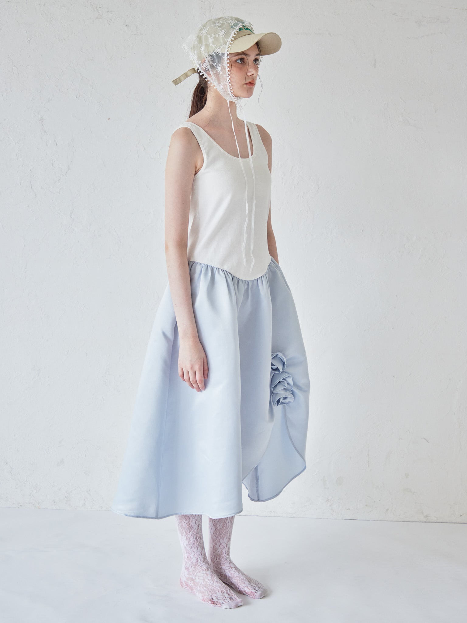 Rose satin docking rib dress ブルー size:M model:170cm ALICE