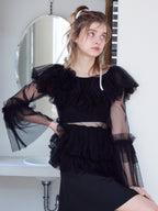 Rose tulle off shoulder blouse ブラック size:M model:174cm KATERYNA