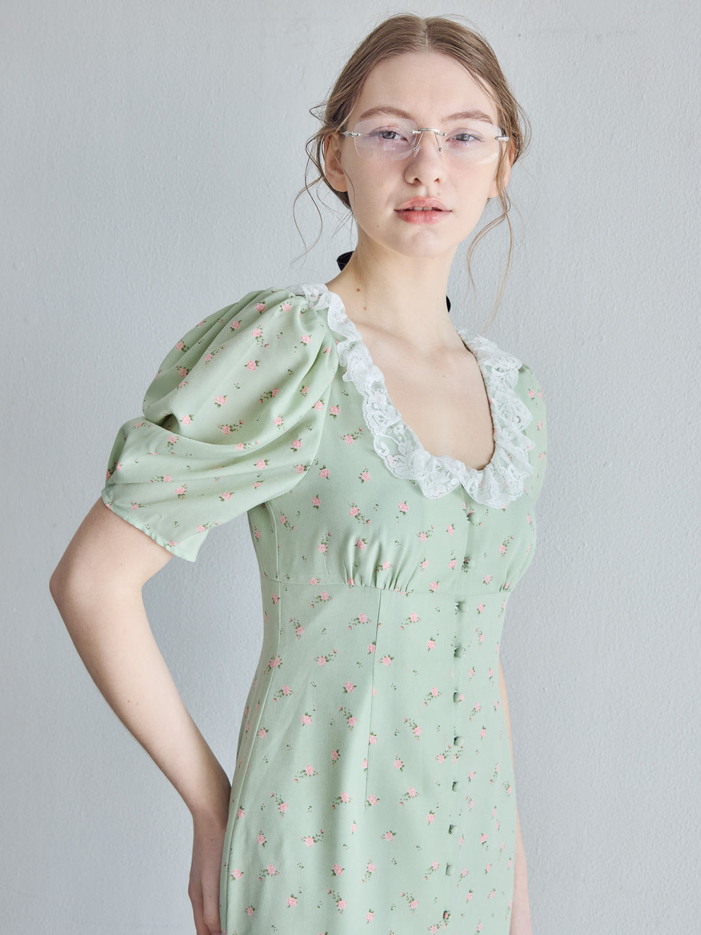 Decollete lace dress ミント size:M model:171cm ANIUTA