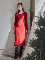 Back open shiny knit dress レッド size:M model:173cm DASHA.G
