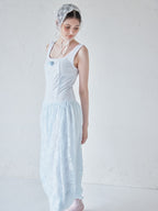 Low switching rose lace dress サックス size:M model:170cm ALICE