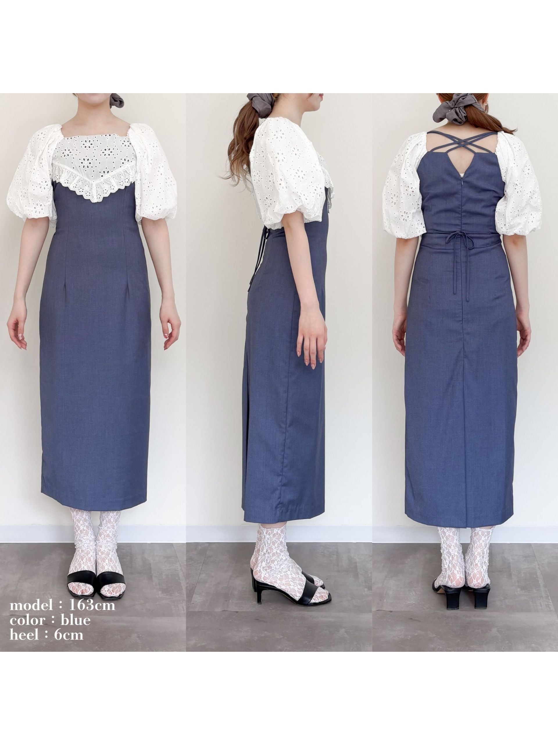 embroidered scarf dress ブルー