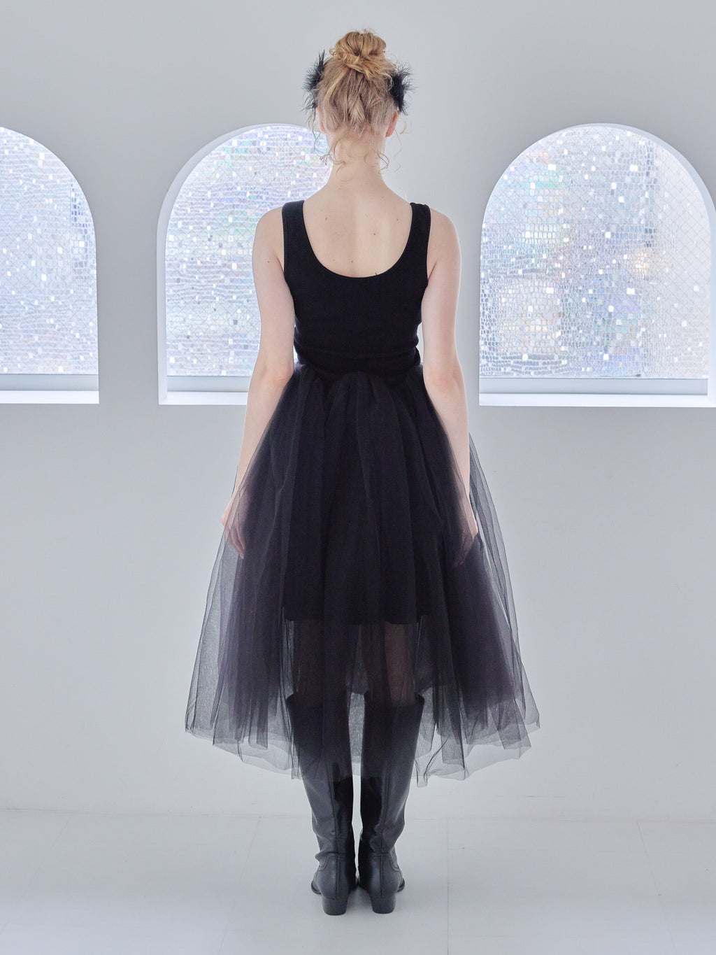 Volume tulle skirt tank dress ブラック size:M model:173cm Olesia
