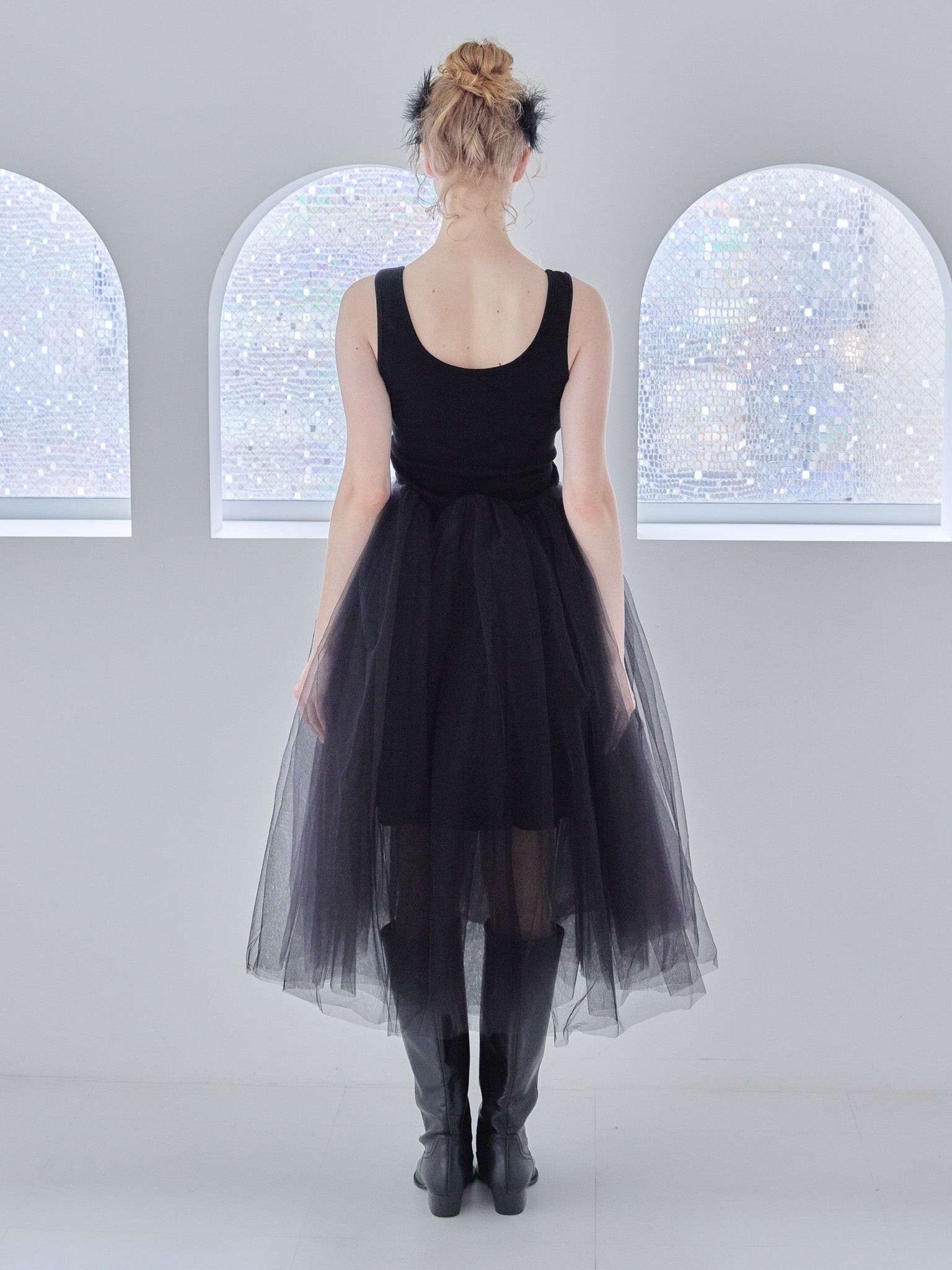 Volume tulle skirt tank dress ブラック size:M model:173cm Olesia